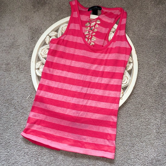 Pink Striped Sleeveless Cut Out open back Tank Top - Picture 1 of 15